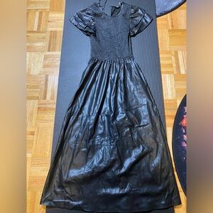Zara XS black leather imitation maxi dress with puffy sleeves